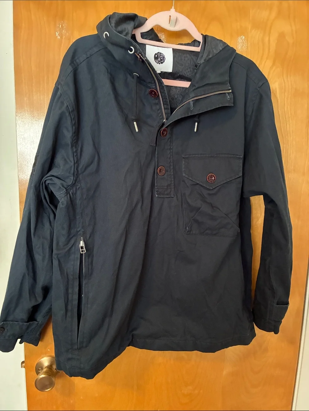Pretty Green Navy Hooded Military Pullover Jacket Sz M